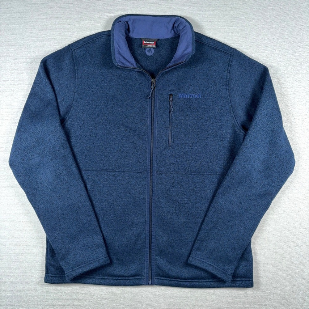 Marmot Drop Line Sweater Fleece Full-Zip Jacket Mens L Blue Polyester - Picture 2 of 12
